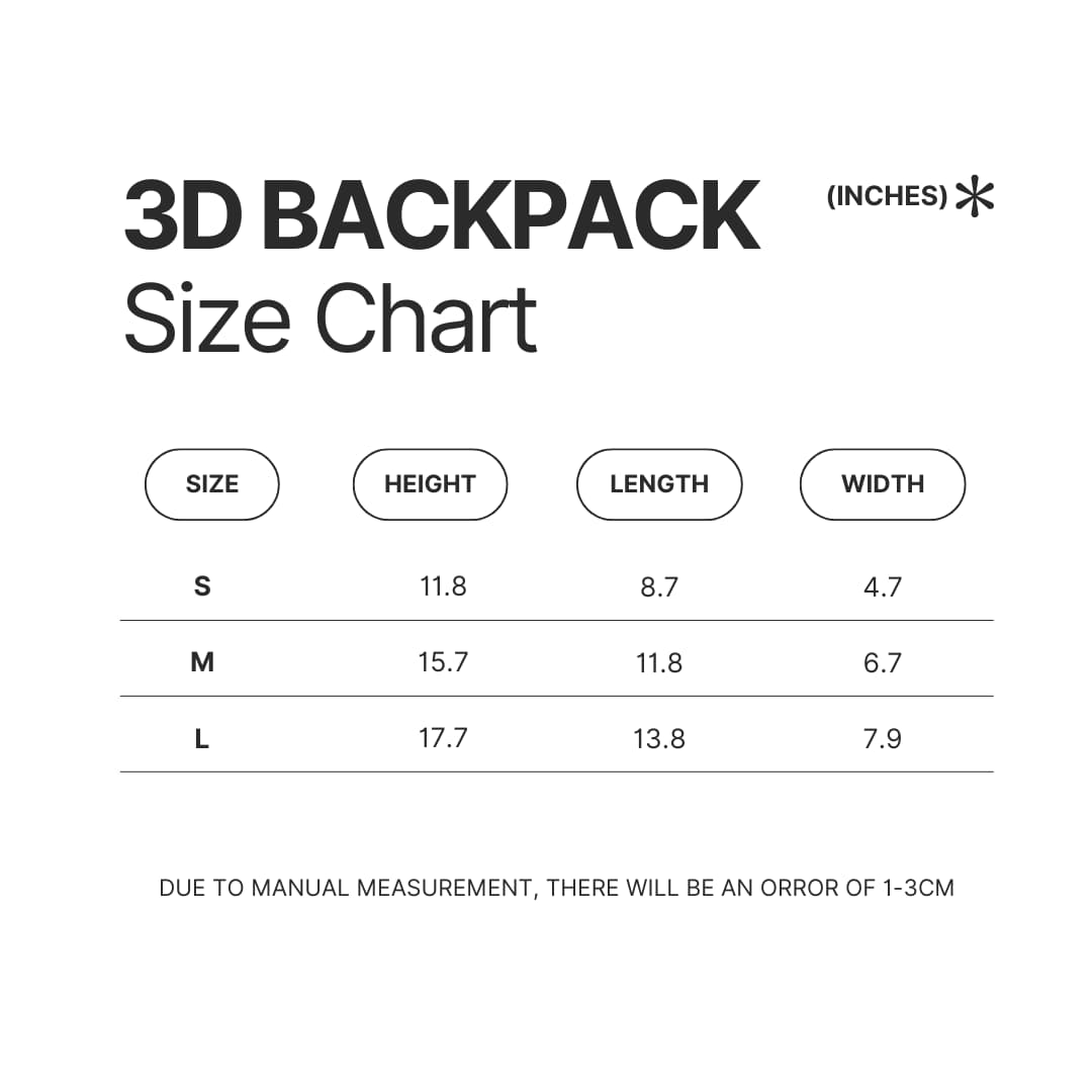 3D Backpack Size Chart - Shadowhunters Store
