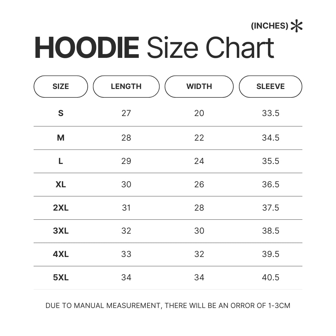 Hoodie Size Chart - Shadowhunters Store