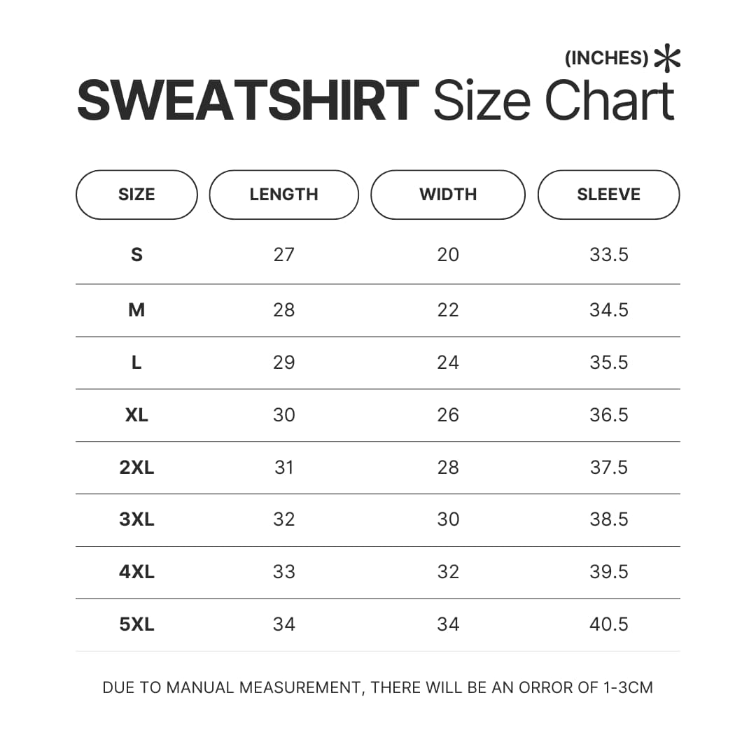 Sweatshirt Size Chart - Shadowhunters Store