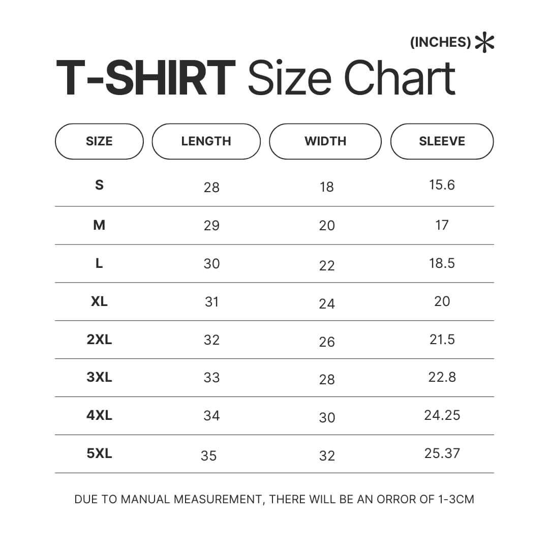T shirt Size Chart - Shadowhunters Store