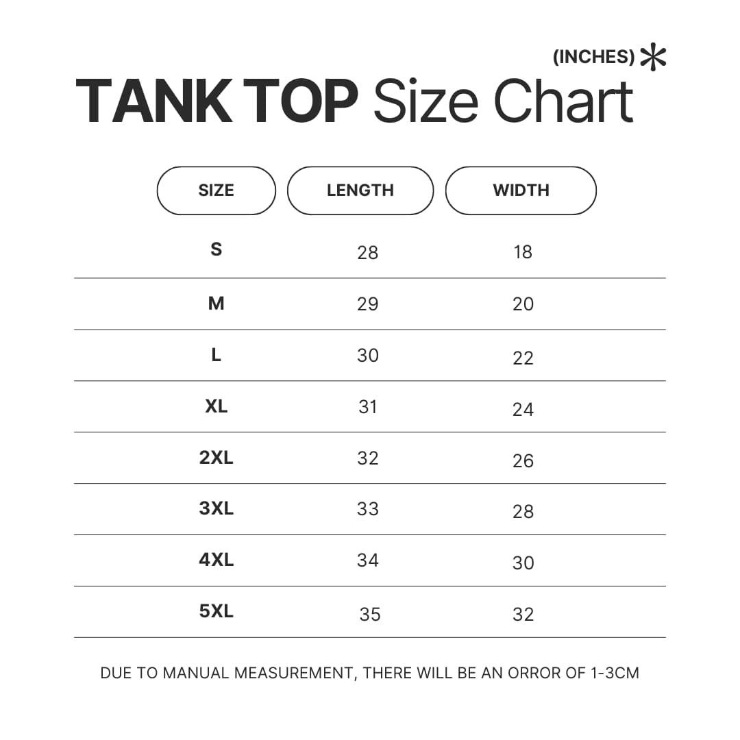 Tank Top Size Chart - Shadowhunters Store